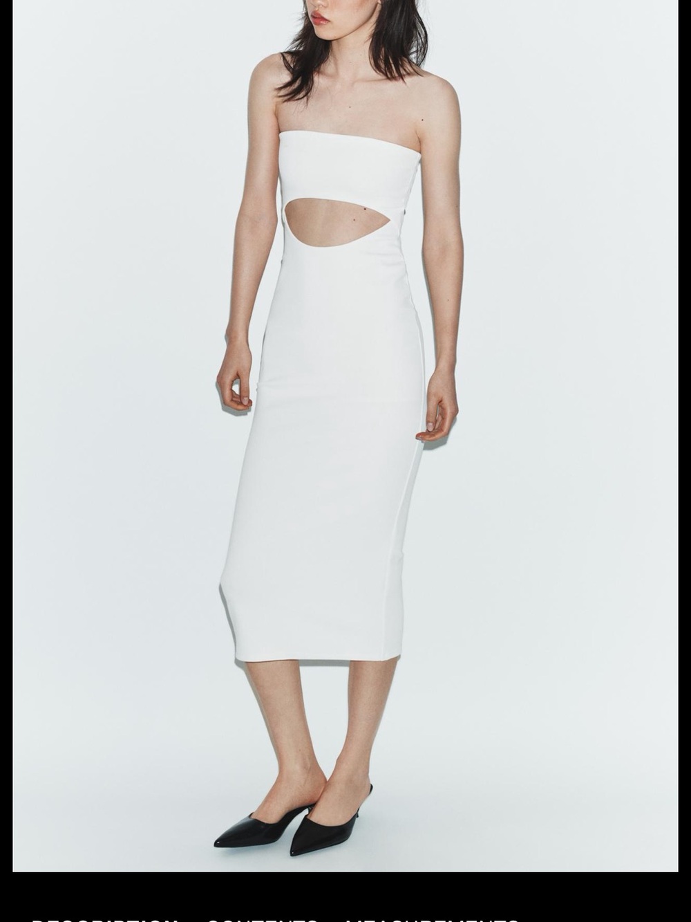 Zara Strapless White Midi Dress with Cutout